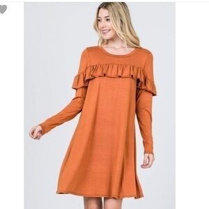 NEW VEVERET orange long sleeve ruffle swing dress